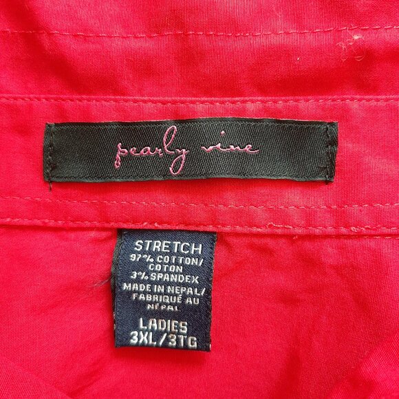 Pearly Vine Stretch Red Ladies Button Up Blouse 3XL Striped Sleeve Collar - Picture 6 of 6